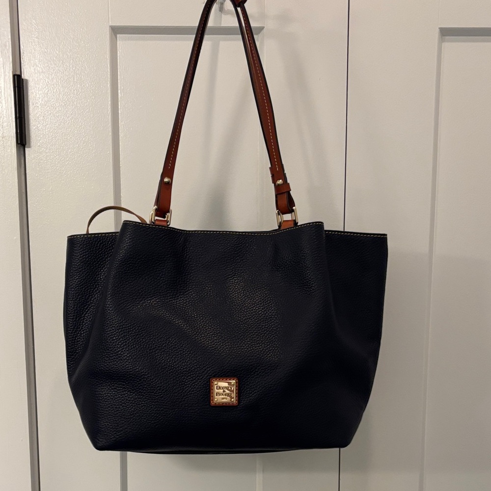 Dooney & Bourke Navy Blue Tote with Brown Straps